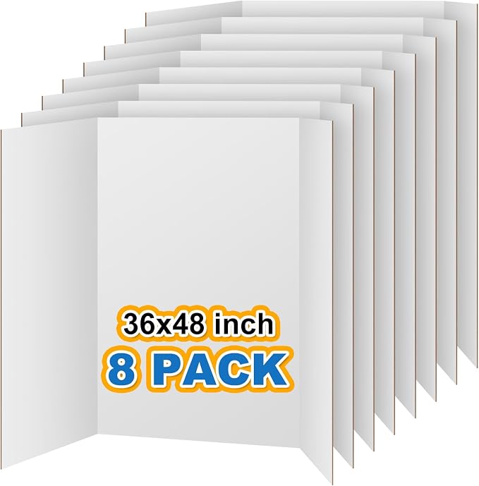 VinTS 8 PCS 36" x 48" Trifold Poster Board,White Display Tri-fold Cardboard | Large White Tri-fold Poster Board,Thick Corrugated Cardboard for School Projects,Science Fair,Graduation,Photo Exhibitions