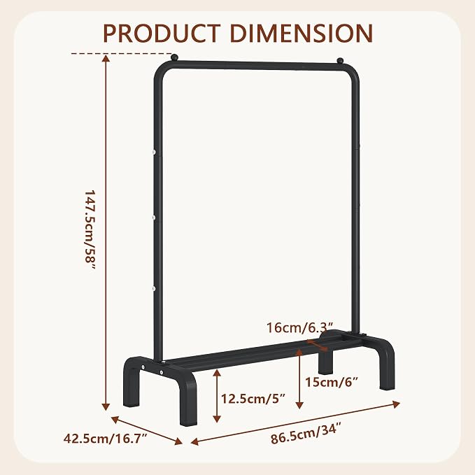 JIUYOTREE Standard Clothes Clothing Garment Rack with Storage Shelves Clothes Organizer for Hanging Clothes Coat Jacket Shirt Sweater Jeans Black