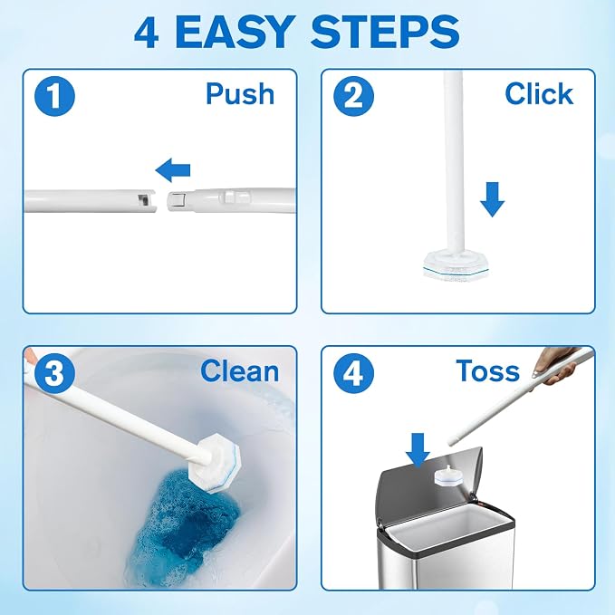 Disposable Toilet Bowl Brush and Holder - Toilet Bowl Wand Refills with Toilet Bowl Cleaner, Includes 40 Refill Heads for Clorox Toilet Brush, Wand & Storage Caddy - Won't Fall Apart