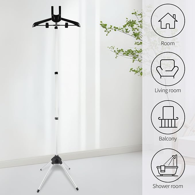 Garment Steamer Rack with Adjustable Hanger Stand for Clothes, Reinforced Water Bladder, Steam Deck Stand, Drying Rack, Blue Ironing Glove Included, Foldable Garment Steaming Stand