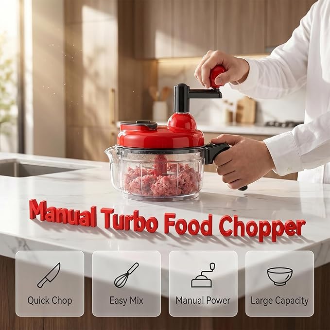Hand Food Chopper, Manual Vegetable Chopper with Stainless Steel Blades, Rotation Onion Chopper for Garlic, Salad, Salsa, Nuts, Meat, Easy to Clean Food Dicer & Mincer (Blue)