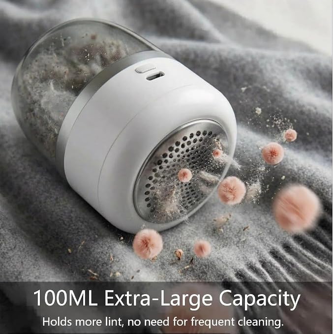 Electric Fabric Shaver – USB Rechargeable Lint Remover with 6 Blades, Safe for All Fabrics, Clothes, Sweater, Sofa & Furniture – Portable Pilling Remover for Home & Travel (White)