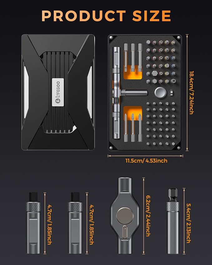 LIFEGOO Ratchet Screwdriver Set: 74 in 1 Magnetic Screwdriver Sets, S2 Steel Bits & Flexible Shaft Suitable for Electronics, Furniture Assembly & Bicycle Repair Tools
