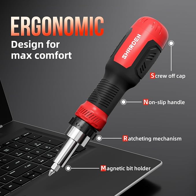 26-in-1 Ratcheting Screwdriver Set Multi Screwdriver Tool Kit | All in 1 Ratchet Screwdriver, 12 Double Ended CRV Bits Phillips Slotted Torx Hex, Portable Tool for Home Bike Computer Repair