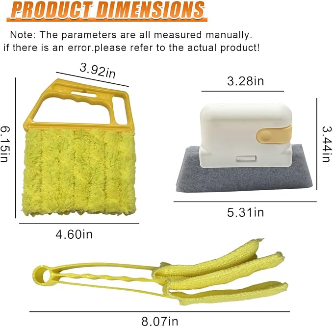 Craedli 5PCS Window Blind Cleaner Duster Tool Set, Washable Microfiber 7-Finger Dusting Brush & Track Cleaning Brush, Multi-Purpose Dust Removal Cleaning Tools for Blinds, Air Vents, Fans& Car(Yellow)