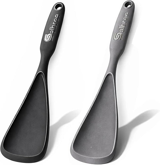 Silicone Spoon Spatula for Cooking - Multifunction Scoop Spatula Spoonula - Heat Resistant Cooking Spoon for Nonstick Cookware - Large Silicone Kitchen Spoon - Seamless Design (Gray/Black,2pcs)