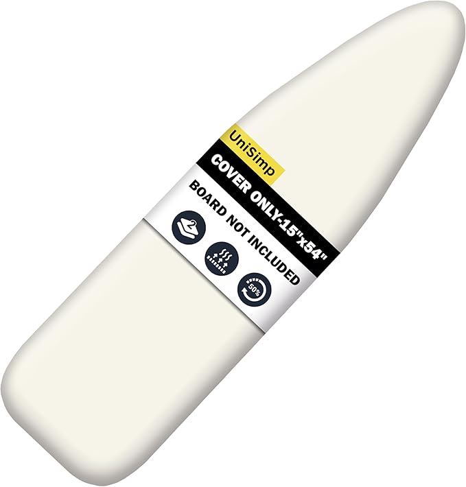UniSimp Ironing Board Cover and Pad 15"x54" Extra Thick Natural Cotton, Scorch and Stain Resistant Padding,Standard Size Iron Board Cover with Fasteners Heavy Duty Elastic Edge, Beige