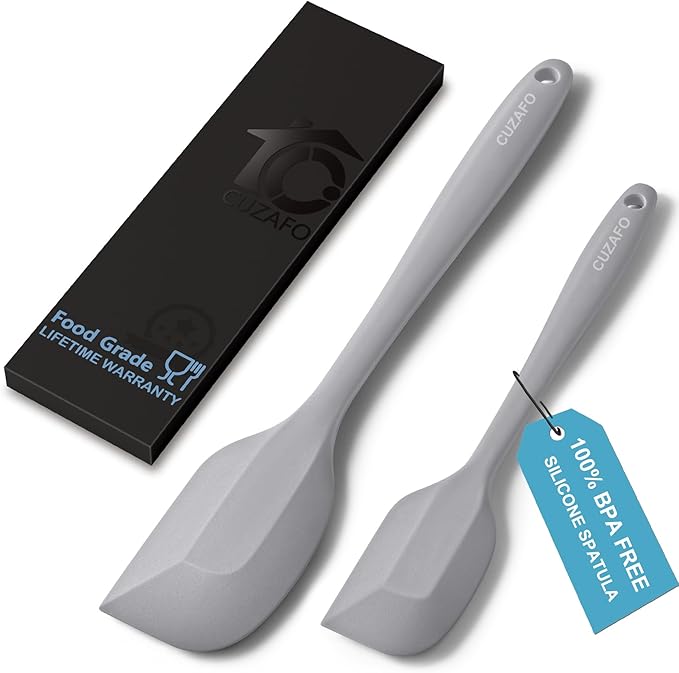 Heat Resistant 600℉ Silicone Spatula, Turner Mixing Spatulas set BPA Free Dishwasher Safe for Nonstick Cookware, Grey