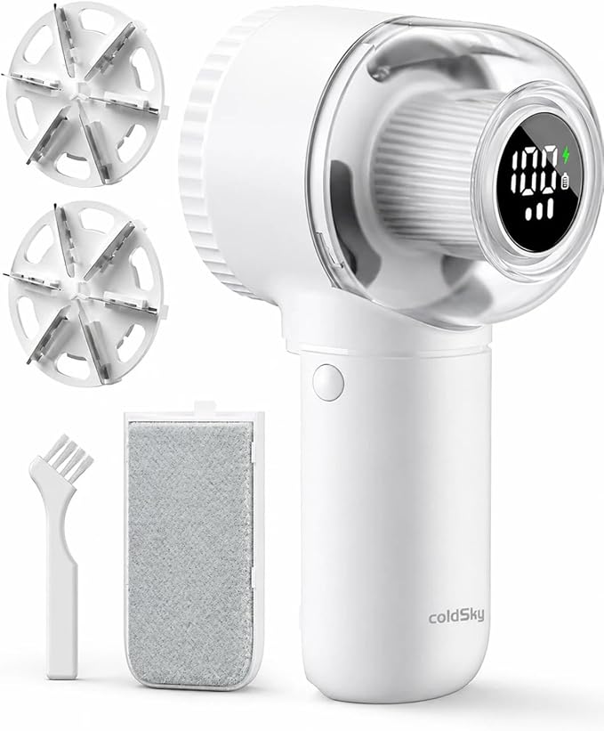 coldSky Fabric Shaver Large Lint Remover with Brush 2 in 1 Sweater Shaver | Digital Display, 3 Speeds, 6-Leaf Blades, 1200mAh Rechargeable Lint Shaver for Clothes, Sofa, Bedding,Purple