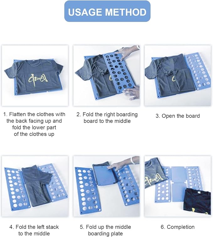 Kids Clothes Shirt Folding Board, Small Size for 1-9 Years Old, Blue Plastic Magic Organization Tool, Durable Foldable Clothes Folder for Towels