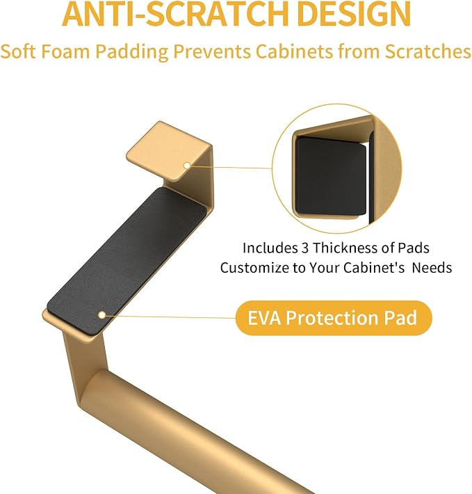 STWWO Over The Door Towel Rack, Kitchen Towel Holder Over Cabinet Door Towel Bar Stainless Steel for Cupboard for Kitchen Dish Towel Holder Hanger Rv Towel Rack, 2 Pack (Gold)