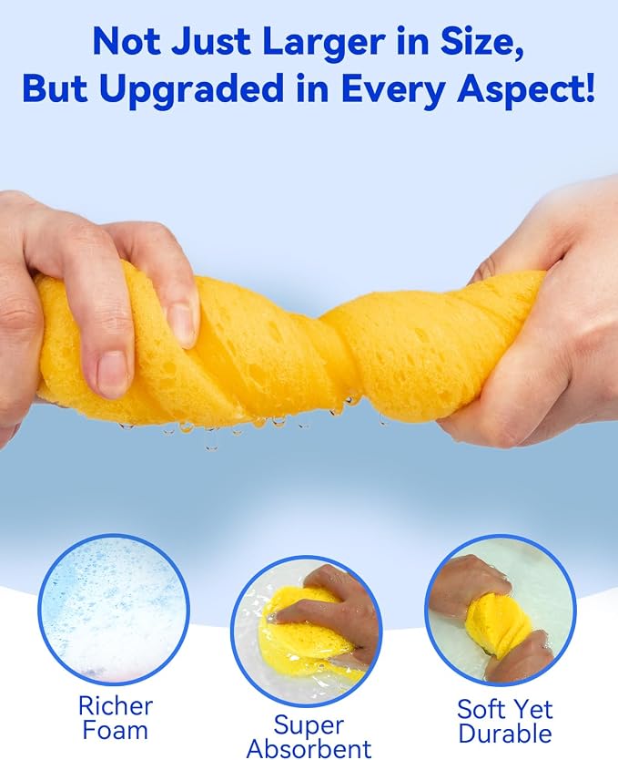 Temede Large Car Wash Sponge, Extra Thick Bone Foam Sponge for Cleaning | 9.1" x 4.3" x 2.4", Giant Car Cleaning Sponge, Easy Grip Multi-Purpose Cleaning Scrubber, Kitchen, Bathroom, Household