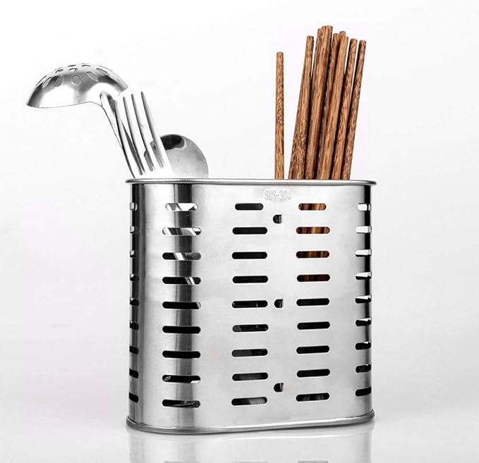 Self Adhesive 2 Compartments Mesh Utensil Drying Rack/Chopsticks/Spoon/Fork/Knife Drainer Basket Flatware Storage Drainer, 304 Stainless Steel