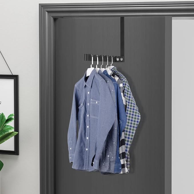 FYY Over the Door Hooks Hanger, 2 Pack Collapsible Folding Over The Door Organizer Rack Space Saving Hanging Storage Hanger for Clothes, Coats, Towels for Bedroom Bathroom Black