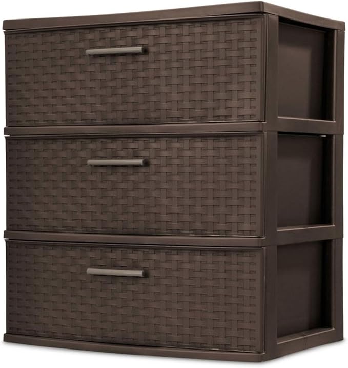 Sterilite 2-Pack 3-Drawer Wide Weave Tower, Storage Closet Organizer, Brown - Plastic Drawers and Containers for Bedroom, Cabinet, Clothes, Dresser, and Kitchen Pantry Organization