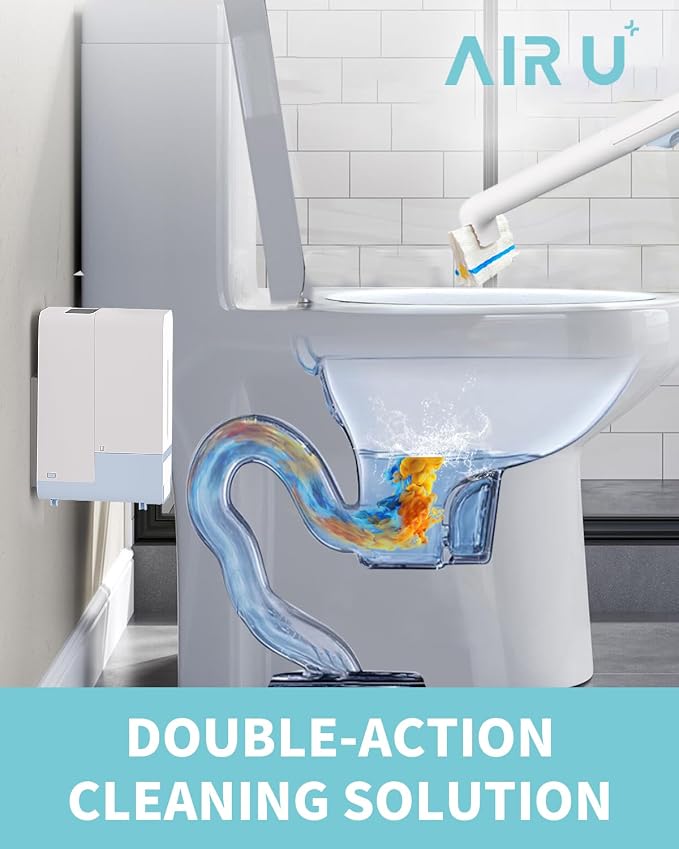 AIR U+ Disposable Toilet Brush Wand for Scrubbing Bubbles Flushable Refills, Wall Mount Toilet Cleaning System with 24 Count Refills + 1 Toilet Wand + 1 Automatic Visual Caddy