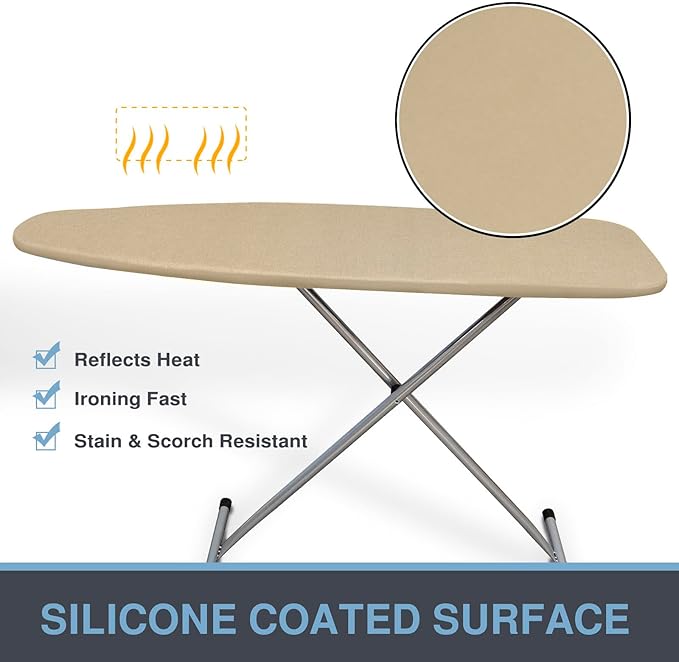 VividPaw Ironing Board Cover and Pad, Standard Size 15x54, Thick Padding, Elastic Edge, Silicone Coated, Adjustable Fastener, Heavy Duty Padded Iron Board Covers (Sandy Beige, 15" x 54")