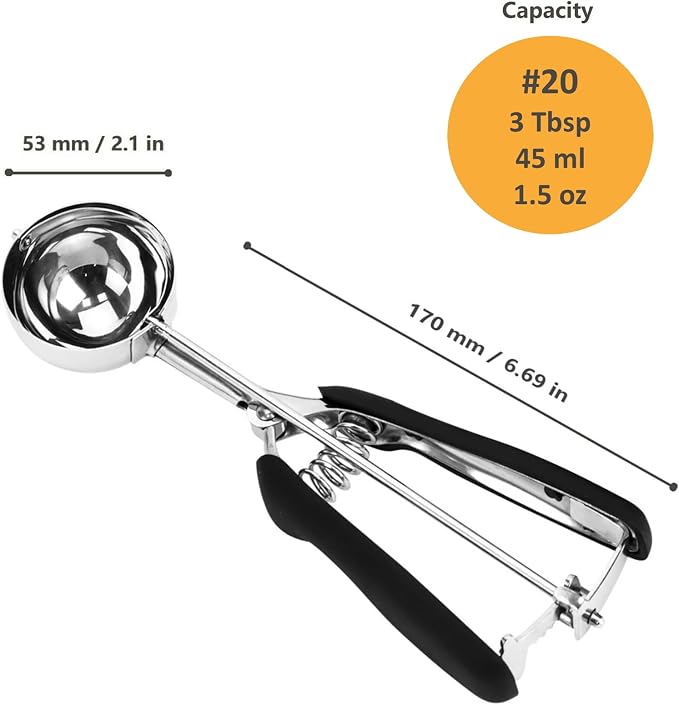 Ice Cream & Cookie Scoop, 3 Tbsp/ 45 ml/ 1.5 oz, Stainless Steel, Trigger Release, Non-slip Grip
