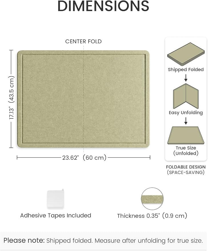 Fluxynara 23.6" x 17.1" Bulletin Board, Olive Green | Cork Board Alternative with 12 Removable Adhesive Tabs, Foldable Felt Pin Board for Home, Office, Classroom & Dorm
