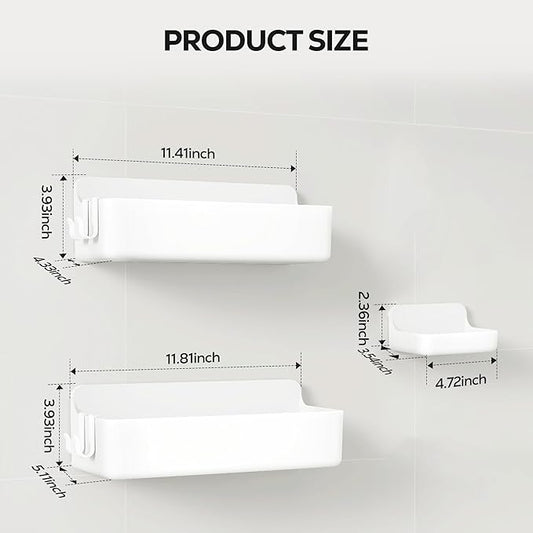 Nieifi Adhesive Wall Shelf, Shower Shelves, Shower Organizer for Bathroom Organization (White, 3 pieces)
