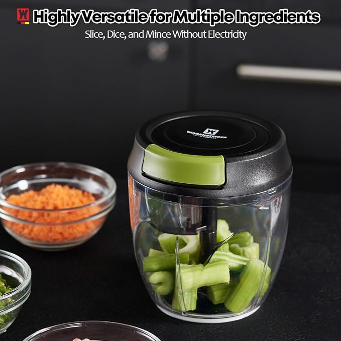 WAGENSTEIGER String Vegetable Chopper 4-Cup (900ml/30.43 oz) Hand Pull Garlic Mincer Manual Food Processor for Vegetables Fruits Meat Nuts BPA-Free Material, Easy Clean Compact for Kitchen RV Camping