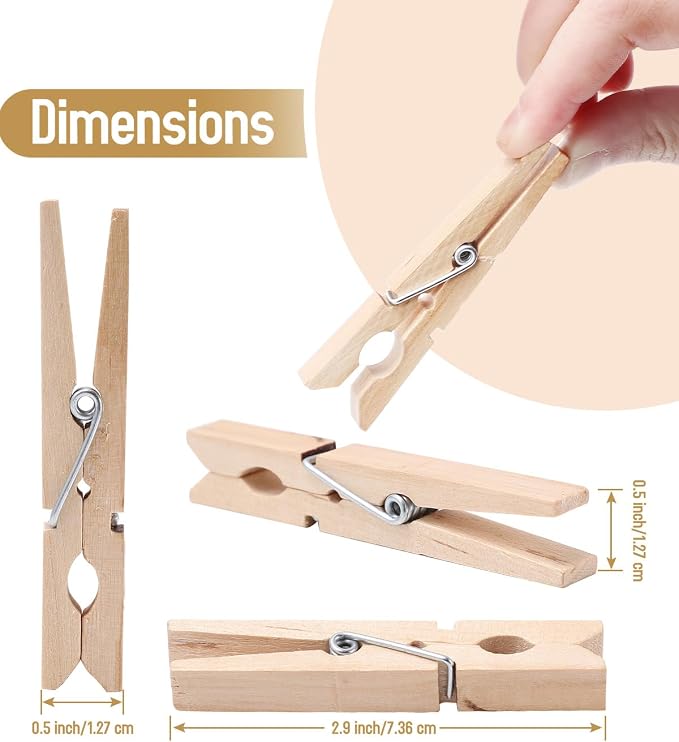 100 Pack Wooden Clothes Pins 2.9 Inch, Heavy-Duty Wood Clothespins | Wooden Clips for Hanging, Crafts, Laundry, Photo Display & Classroom Decoration, Smooth Finish & Rust Resistant Spring