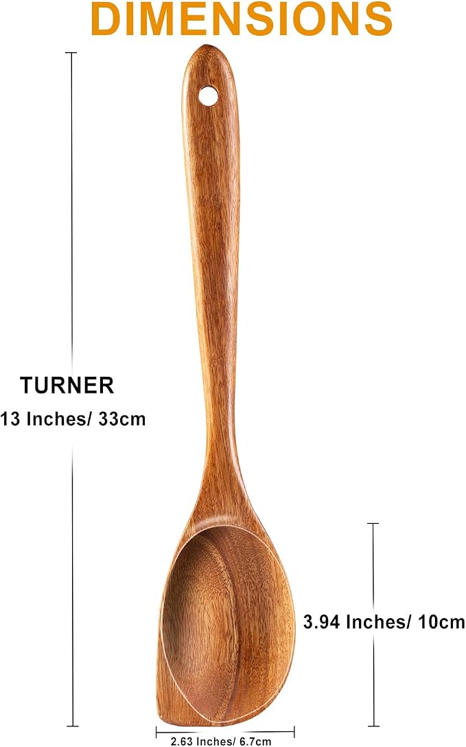 2 Pack Premium wooden spoons for cooking - Acacia Wood Kitchen utensils for Cooking and Stirring, Durable Hardwood Stirring Spoon, Non-Scratch Cooking utensil Tool, Ergonomic Handle 13 Inches
