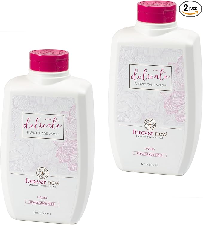 FOREVER NEW Delicate Hypoallergenic Laundry Detergent Liquid - 100 to 128 Large Loads - Gentle washing detergent for Silk, Cashmere, Bra, Undergarments, Wool etc. - Unscented - 32oz (2pack)