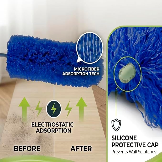 Cobweb Duster with 2-14 ft Extension Pole, Spider Web Brush, Microfiber Feather Long Handle Duster for High Ceilings, Fan, Furniture, Home