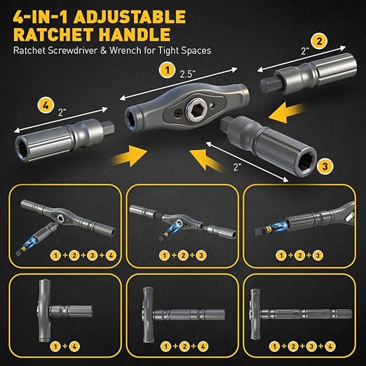 46 in 1 Magnetic Ratchet Screwdriver Set, Multi-Bit Screwdriver Kit, Nut Driver Set, Detachable Ratchet Handle with Storage Case, Repair Tool Kit for Furniture, Computer, Bicycle