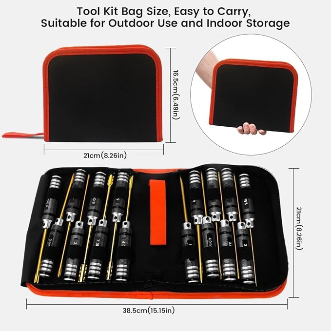 Car Tool Kit - 16pcs Screwdriver Tool Set Includes Flat, Phillips, Hex, Titanium Steel Tool Set Hex Driver Set Tool Kit with Tools Storage Bag for Remote Control Car Drone Helicopter Models