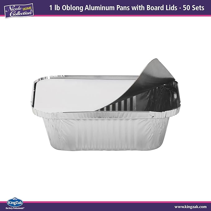 Nicole Home Collection Aluminum Pans with Lids - 50 Count - 1LB Oblong Pans (5"x4")- To Go Containers with Lids - Disposable Tin Foil Pans - Perfect for Catering, Meal Prep, Baking, Freezer Safe
