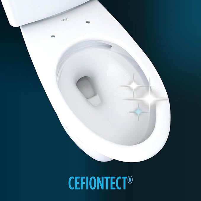 TOTO Drake Two-Piece Elongated 1.28 GPF Universal Height TORNADO FLUSH Toilet with CEFIONTECT and SoftClose Seat, WASHLET+ Ready, Cotton White - MS776124CEFG#01
