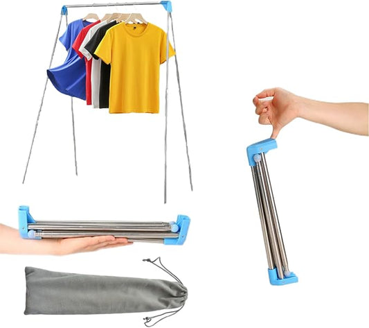 Portable Travel Garment Rack, Compact Stainless Steel Foldable Drying Rack | Mini Retractable Clothes Rack for Laundry, Travel, Camping, Hotel Room, Dance Costume