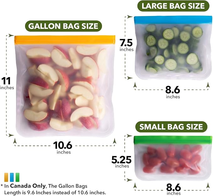 GREENZLA 12 Pack Reusable Food Storage Bags | BPA-Free | Leakproof | 4 gallon, 4 sandwich & 4 snack | Freezer-safe | Kid-friendly zipper | Replaces 300+ disposables