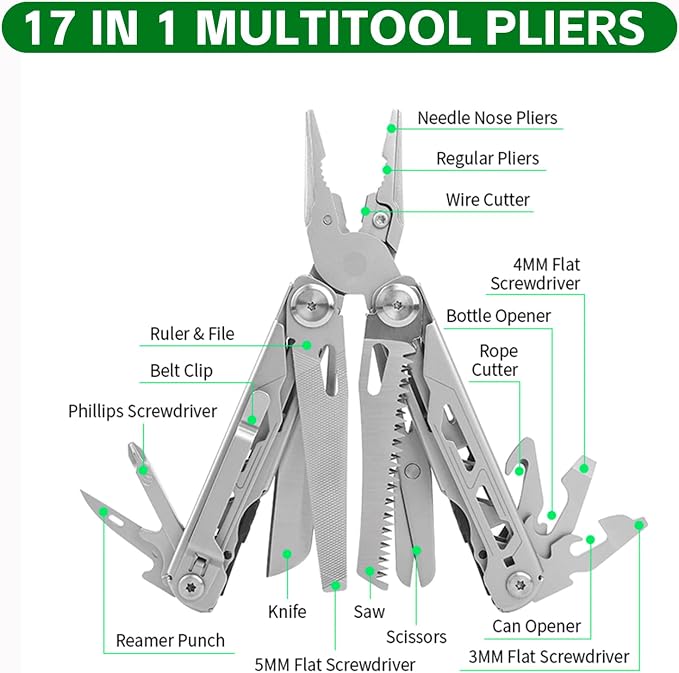 Multitool with Pocket Knife,28-in-1 Stainless Steel Needle Nose Pliers