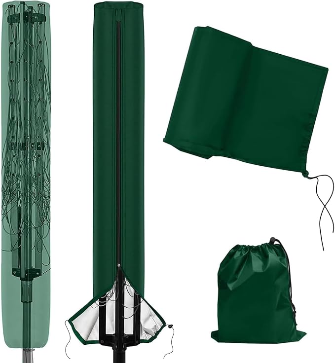 Rotary Airer Cover, Clothes Washing Line 420D Oxford Waterproof Windproof UV-Resistant & Non-Slip Lining Dryer Umbrella Parasol Protective Zips, for Garden All Rotaries (Green,168 * 30 * 30cm)