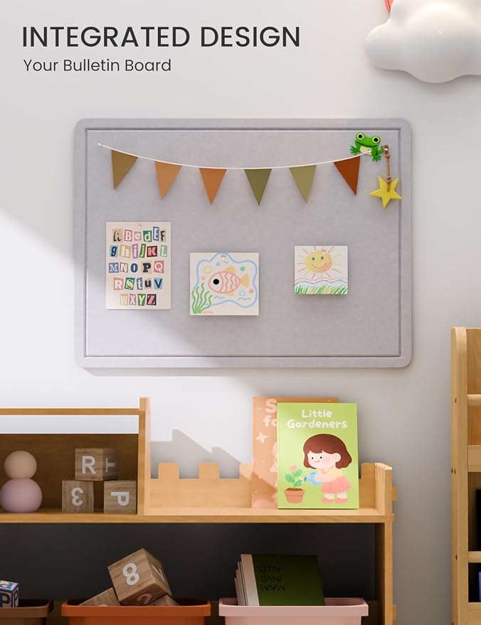 Fluxynara 23.6" x 17.1" Bulletin Board, Soft Gray | Cork Board Alternative with 12 Removable Adhesive Tabs, Foldable Felt Pin Board for Home, Office, Classroom & Dorm