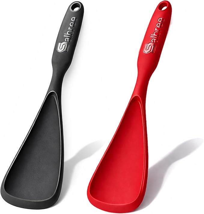 Silicone Spoon Spatula for Cooking - Multifunction Scoop Spatula Spoonula - Heat Resistant Cooking Spoon for Nonstick Cookware - Large Silicone Kitchen Spoon - Seamless Design (Black/Red,2pcs)