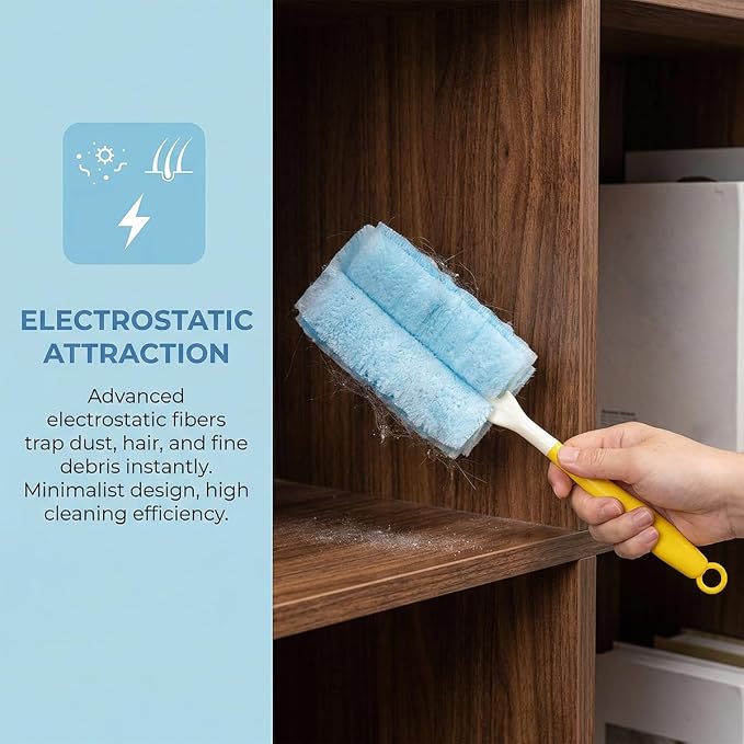 Car Duster Refills, Microfiber Electrostatic Dust Removal Tool Replacement Head with Handle, Heavy Duty Auto Interior Cleaning Supplies for Electronic, Furniture, Ceiling, Blinds (10PCS)