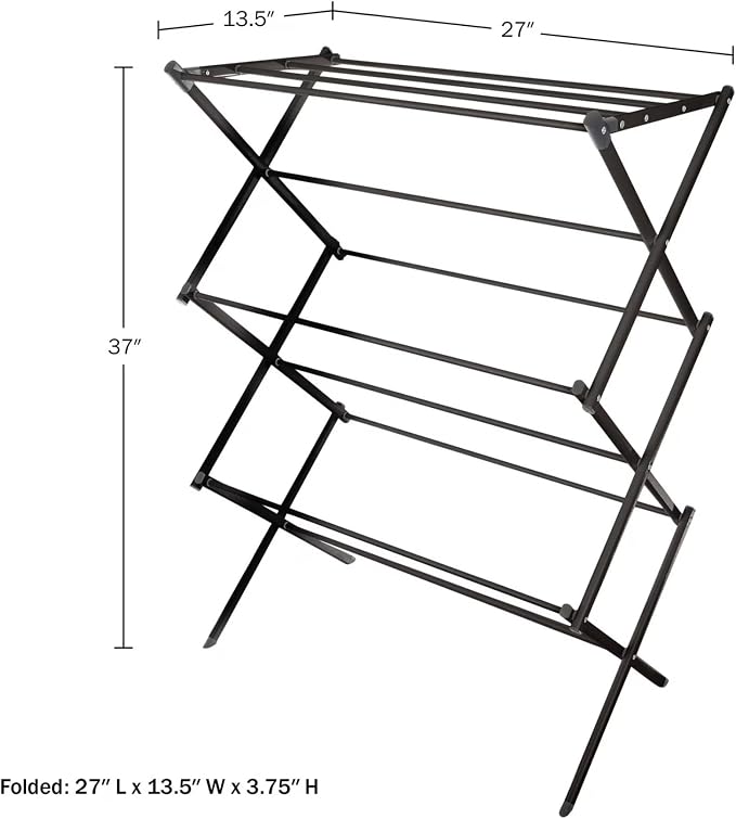 Collapsible Drying Rack for Laundry, Indoor Outdoor Clothes Drying Rack Foldable with Steel Frame, 27”x13.5” Large Capacity Energy Saving, Small Space Apartment Dorm Essentials, Black