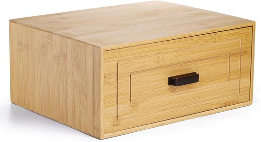 Kingrol Bamboo Storage Drawer, Stackable Single Drawer Organizer for Desk, Shelf, Closet, Entryway, Coffee Station, Vanity and Bathroom Counter, Natural Bamboo, 15 x 11.75 x 6.5 Inch