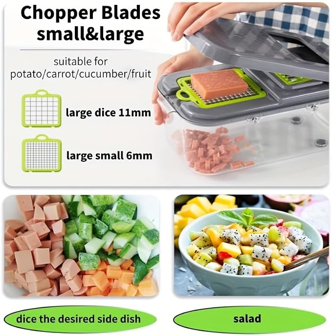 22 Blade All-in-1 Vegetable Chopper Mandoline Slicer with Container, Spiralizer with Containers, Food Chopper, Onion Chopper, Veggie Cutter for Salad, Kitchen Gadgets Accessories Essentials, White