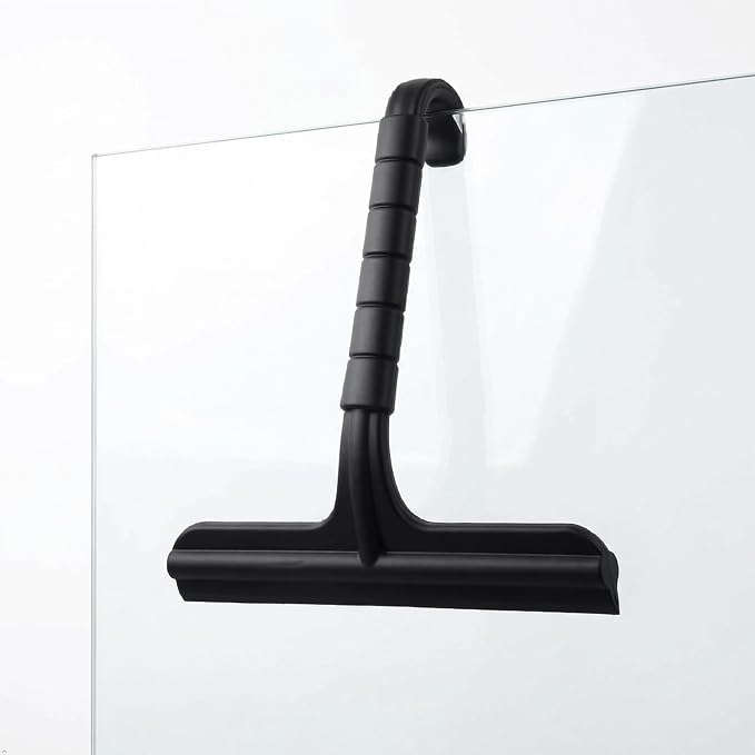 8 Inch Silicone Shower Squeegee for Glass Doors – All-in-One with Built-in Hook, Ergonomic Non-Slip Handle & Reinforced Iron Core, Multi-Purpose for Mirrors, Countertops, Windows, Black