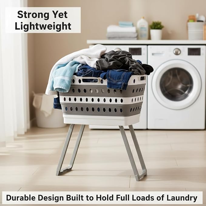 Spark Innovators No Bend Basket, Collapsible Laundry Basket with Legs | Foldable Plastic Laundry Hamper, Durable & Lightweight, Space-Saving Clothes Basket, Ideal for Dorms, Apartments & RVs