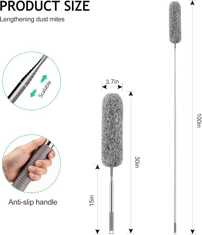 SetSail Extra-Long Dusters with Extension Pole 100-inch for Cleaning, Bendable Microfiber Head Washable Ceiling Fan Duster for High Ceilings, Furniture | Bendable Microfiber Head, Washable, Ceiling Fan Duster, For High Ceilings and Furniture