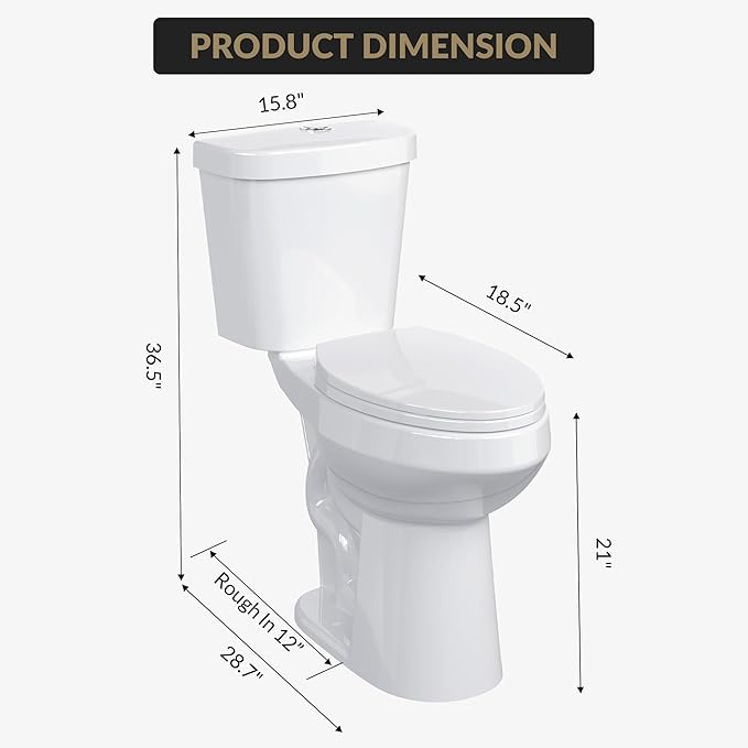 Two Piece Toilet 21 inch Chair Height Elongated Bowl, Dual Top Controls, High Seat Toilet for Seniors, Comfortable Bathroom Toilet with Soft-Close Seat White