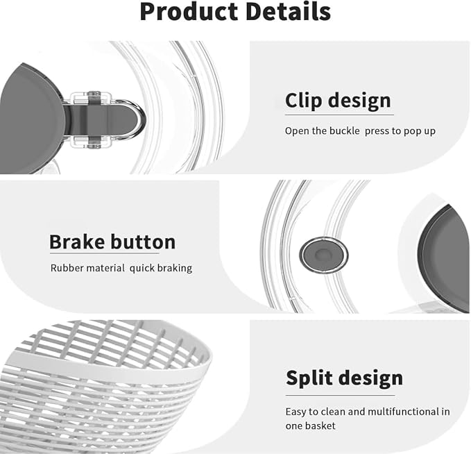 Glass Salad Spinner, Vegetable Cleaner, Fruit Washing Bowl with Strainer, One-Touch Brake, Fruit and Veggie Wash, Dishwasher Safe,Large Capacity Quick Salad Spinner,One-Touch Brake (M:3.6L/3.27Qt)