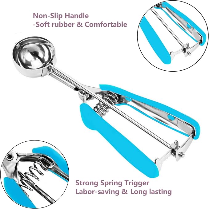 Cookie Scoop, 18/8 Stainless Steel Cookie Scooper, Cookie Scoops for Baking, 1 Tbsp/ 15 ml / 0.5 oz Cookie Dough Scoop, Ice Cream Scooper with Trigger Release, Cookie Scooper for Baking(Blue)