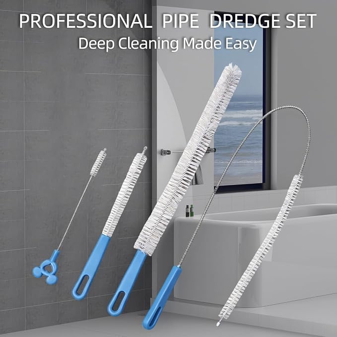 Flexible Drain Cleaning Brush Set, Long Pipe Cleaner for Kitchen Sink, Shower, Tub Hair Clogs, White, 4 Pack